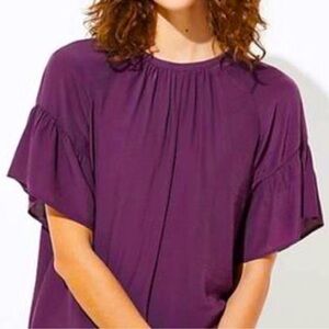 LOFT plum blouse, ruffle sleeve, tie back Size small flowy, classic, comfort